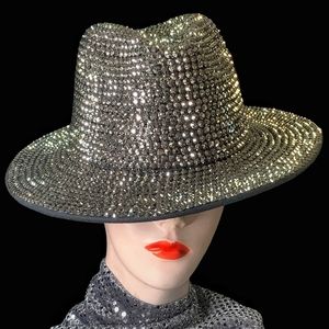 Gunmetal Bling Fedora Unisex Men Women,  Rhinestone Crystal Fedora Statement